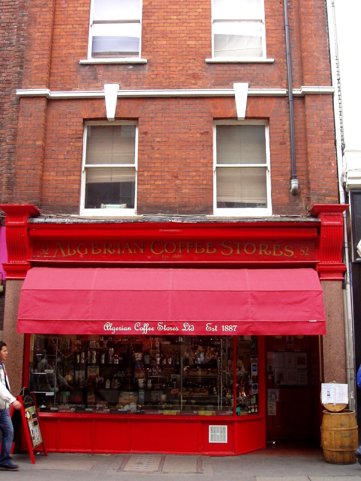 The red shopfront of Algerian Coffee Stores on Old Compton Street in Soho